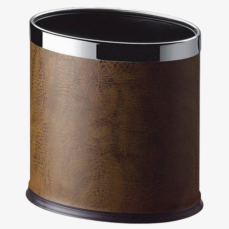 Brown Leather Room Dustbin Oval Shape 1 leather room dustbin-ebwn0004-ElriBird Europe