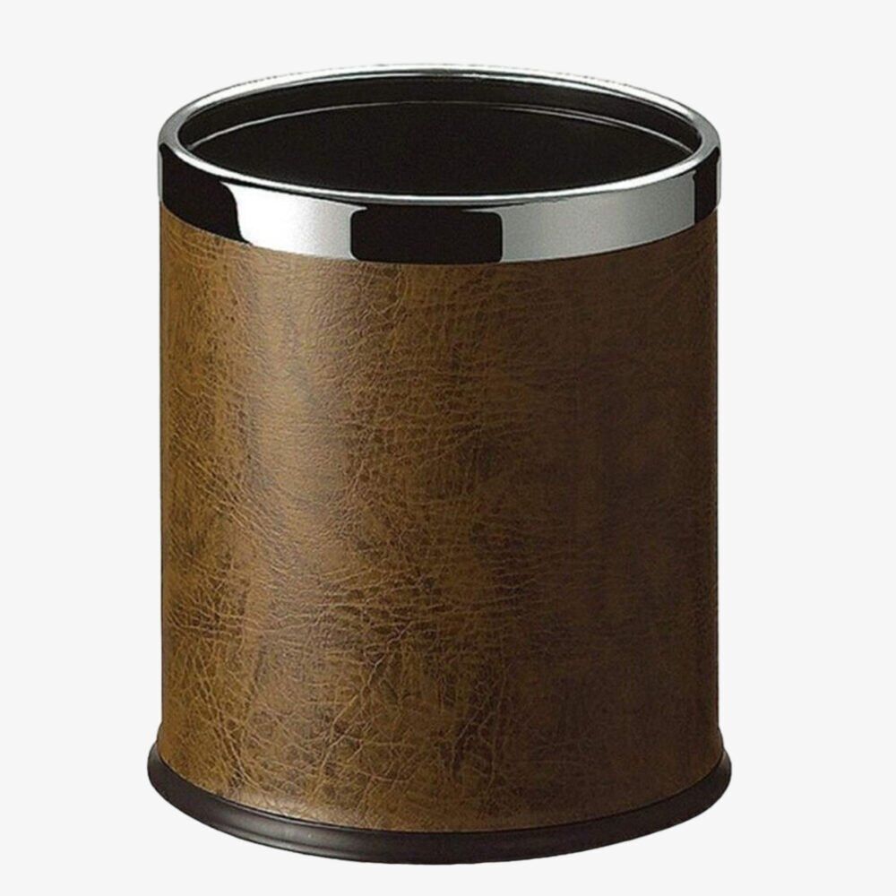 Leather Round Room Dustbin 1 Leather Round Room Dustbin-EBWN0003-BR-ElriBird Europe SRL