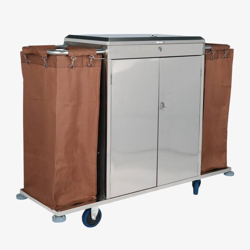 Premium SS Steel Hotel Housekeeping Trolley With Doors 1 Premium SS Steel Housekeeping Trolley With Doors-EBHT0008-ElriBird Hotel Supplier Europe
